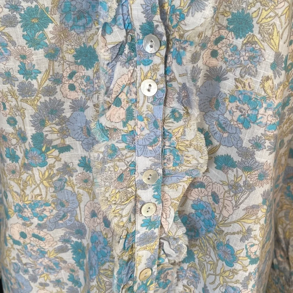 Free‎ People Wild Gardenia Floral Cotton Long Sleeve Blouse Size Medium